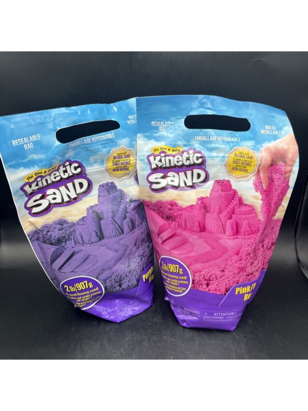 Lot of 2 Kinetic Sand 2 lb Bags, 1 Purple 1 Pink New Sealed 4 lbs total